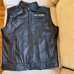 Harley-Davidson Men's Black Leather Vest with Gold Logo